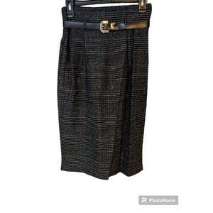 Cristina Pencil Skirt Womens 7 Plaid Black Multicolor High Waist Belt Y2K 80s
